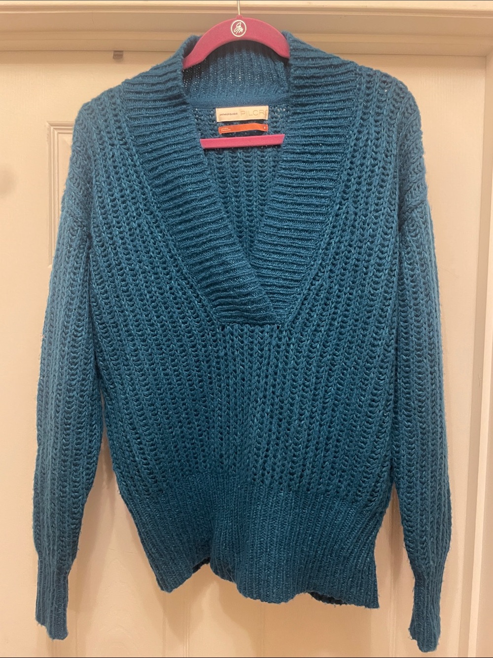 Anthropologie Pilcro Teal Chunky V-Neck Sweater cozy women’s small